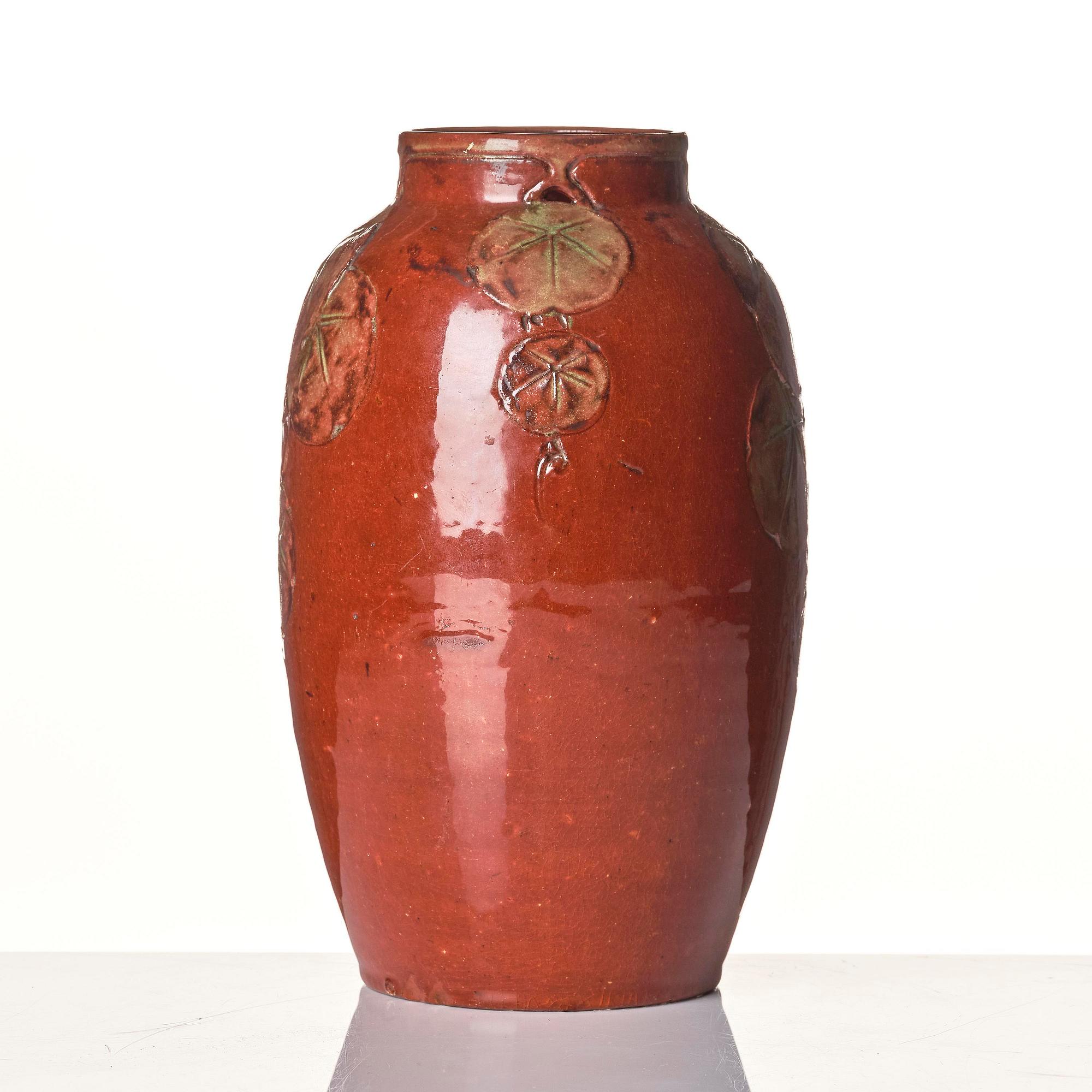 Hilma Persson-Hjelm, a glazed earthenware art nouveau vase, executed in her studio, Arvika, 1908. No 454.