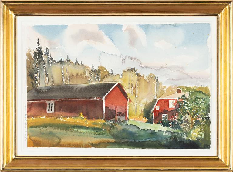 Lars Lerin, Summer landscape with red houses.