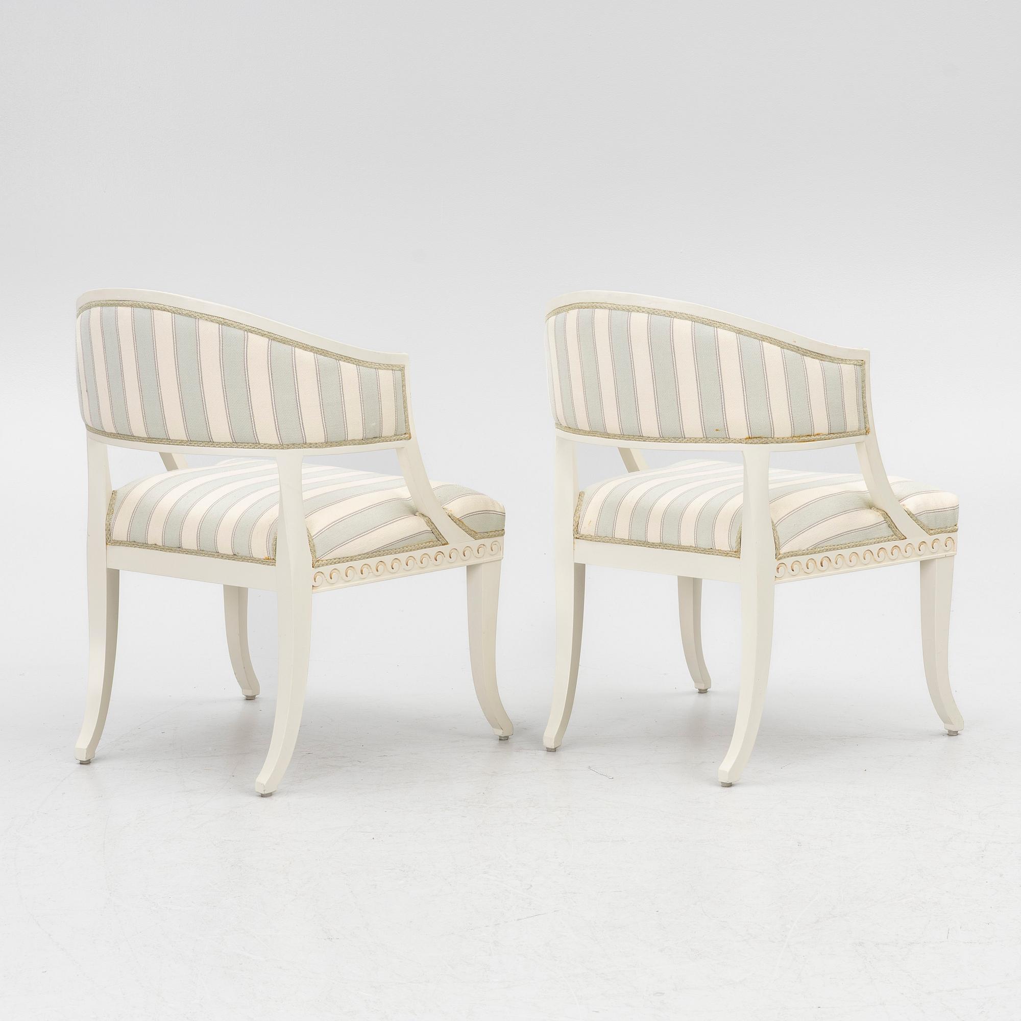 A pair of late-Gustavian armchairs, Sweden, 20th century.