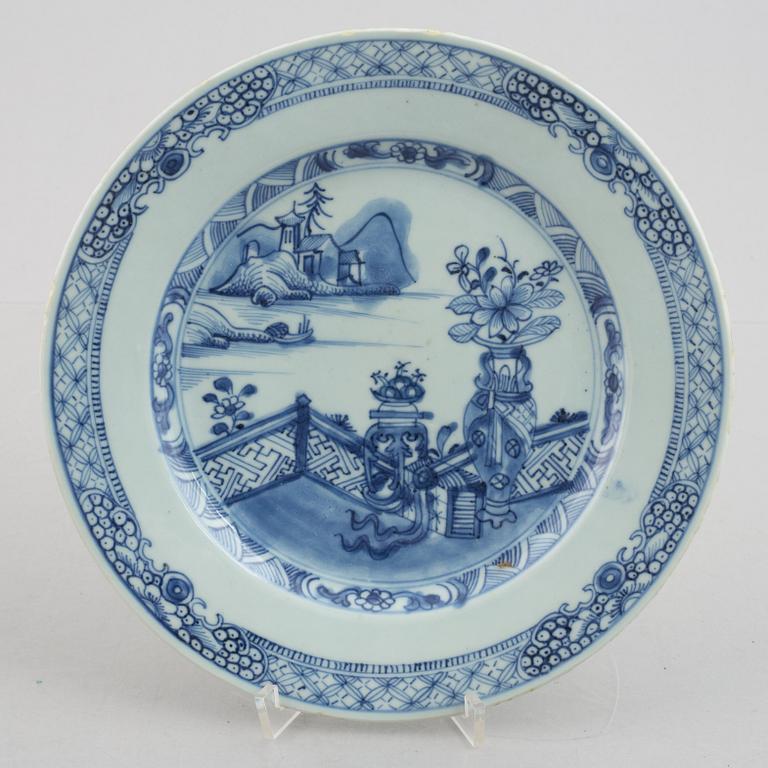 A group of eight blue and white dishes, Qing dynasty, Qianlong (1736-95).
