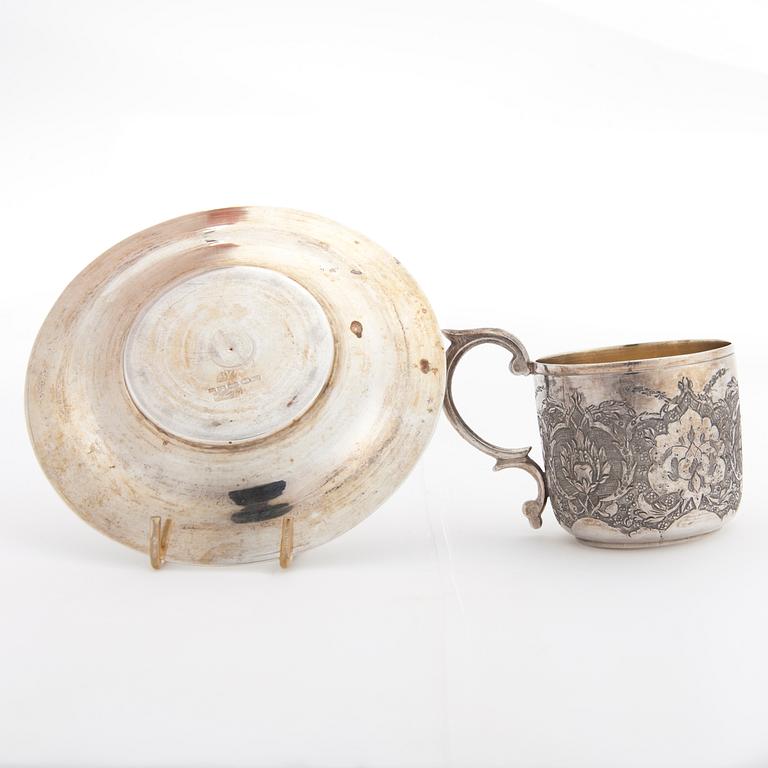 MOCCAKOPPAR, 6 st, silver, orientaliska, bär finska kontrollstämplar Suomen Kellosepät, Helsingfors 1953. Vikt ca 570 g.