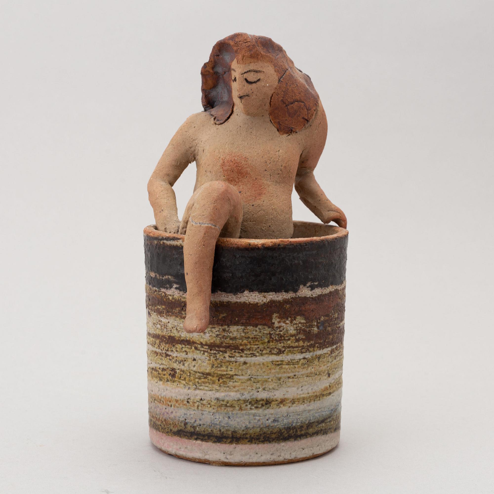 Lisa Larson, a unique stoneware lided jar. Gustavsberg Studio.