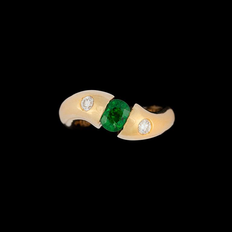 A tsavorite, 1 ct, and brilliant cut diamond ring, tot. 0.20 cts.