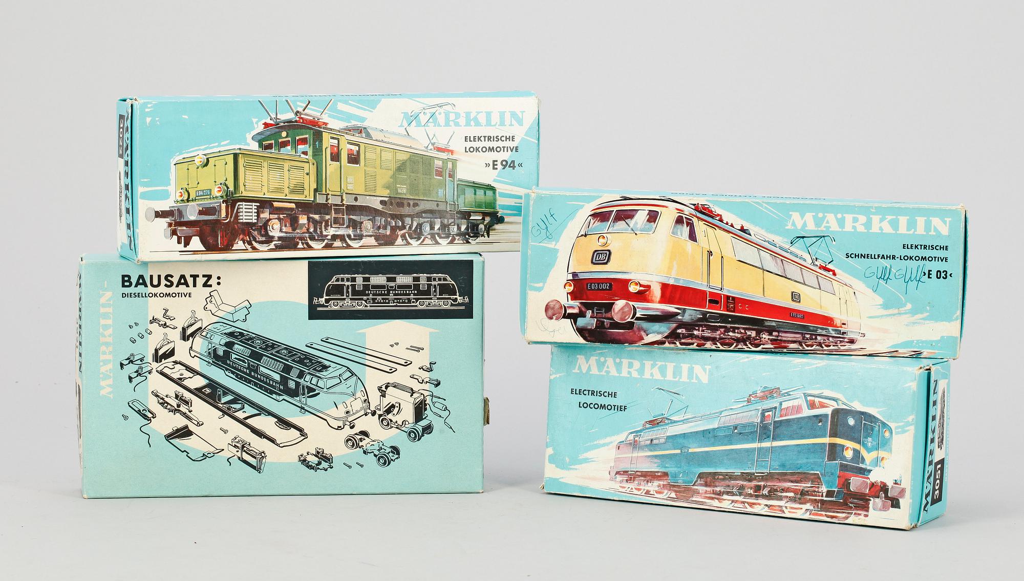 PARTI LOK, 4 st, Märklin H0, 3053, 3921, 3051 OCH 3022, 1900-talets mitt.