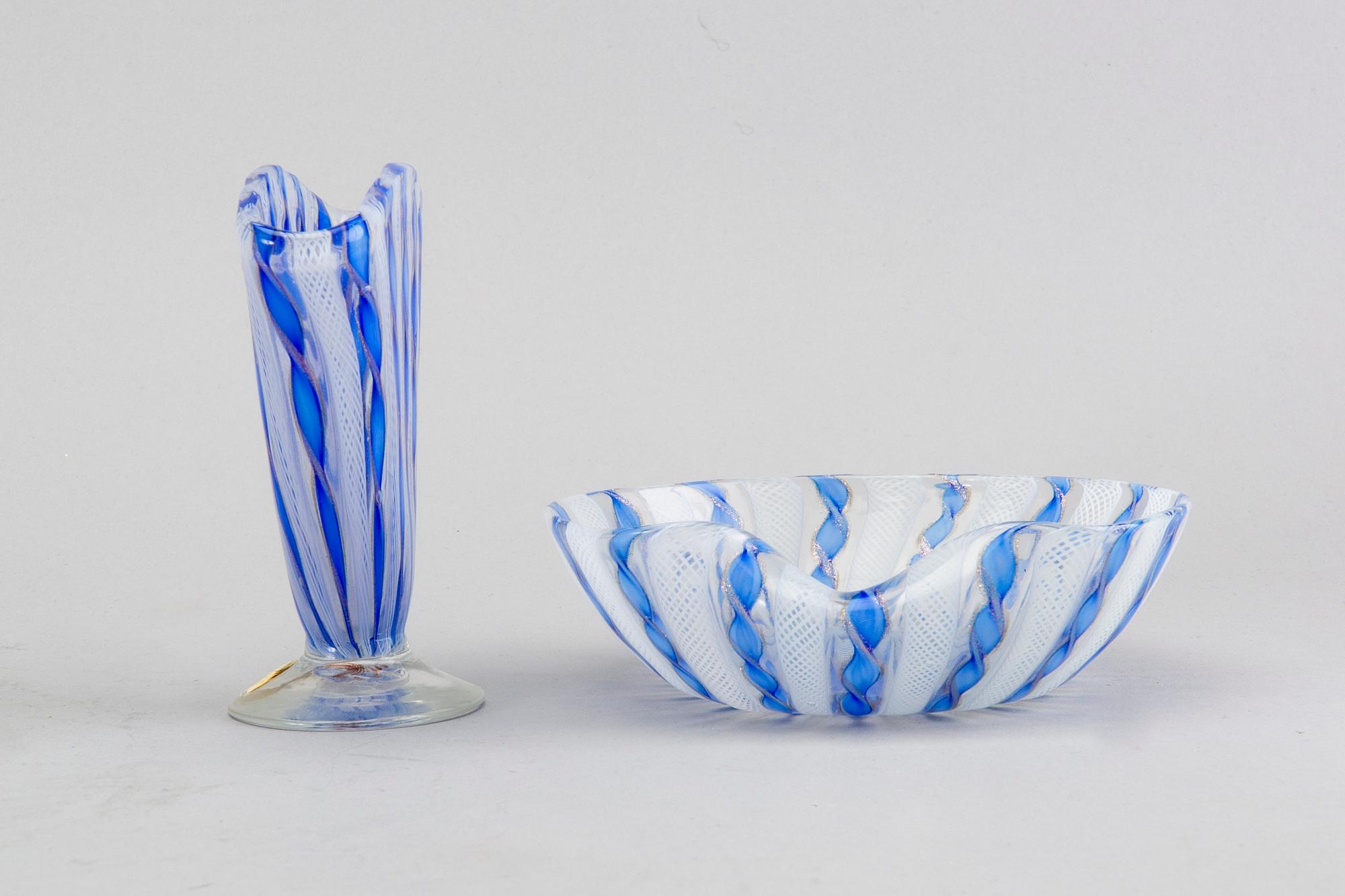 A vase and bowl Murano mid 1900s.
