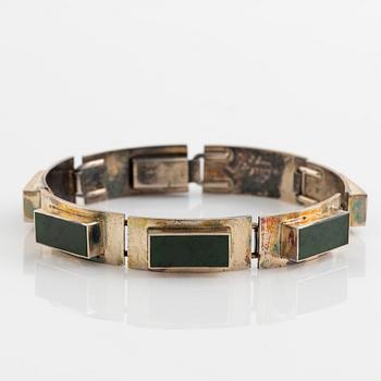 Arne Johansen, silver and green stone bracelet, Denmark.