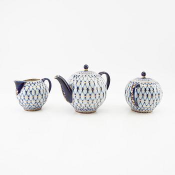 Tea service 15 pcs "Cobalt Net", Lomonosov Soviet Union porcelain.