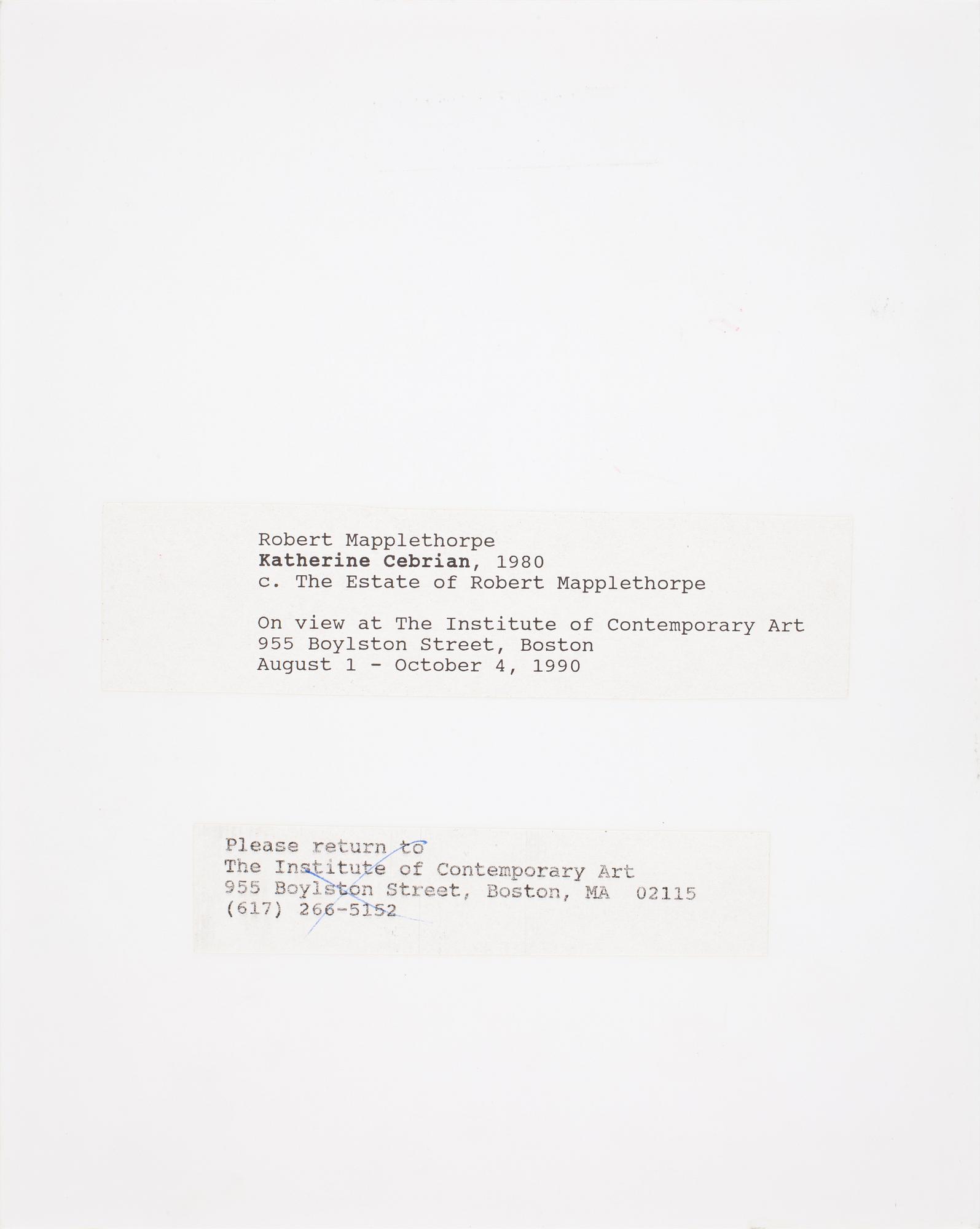 ROBERT MAPPLETHORPE, pressfotografi, "Katherine Cebrian", 1980.