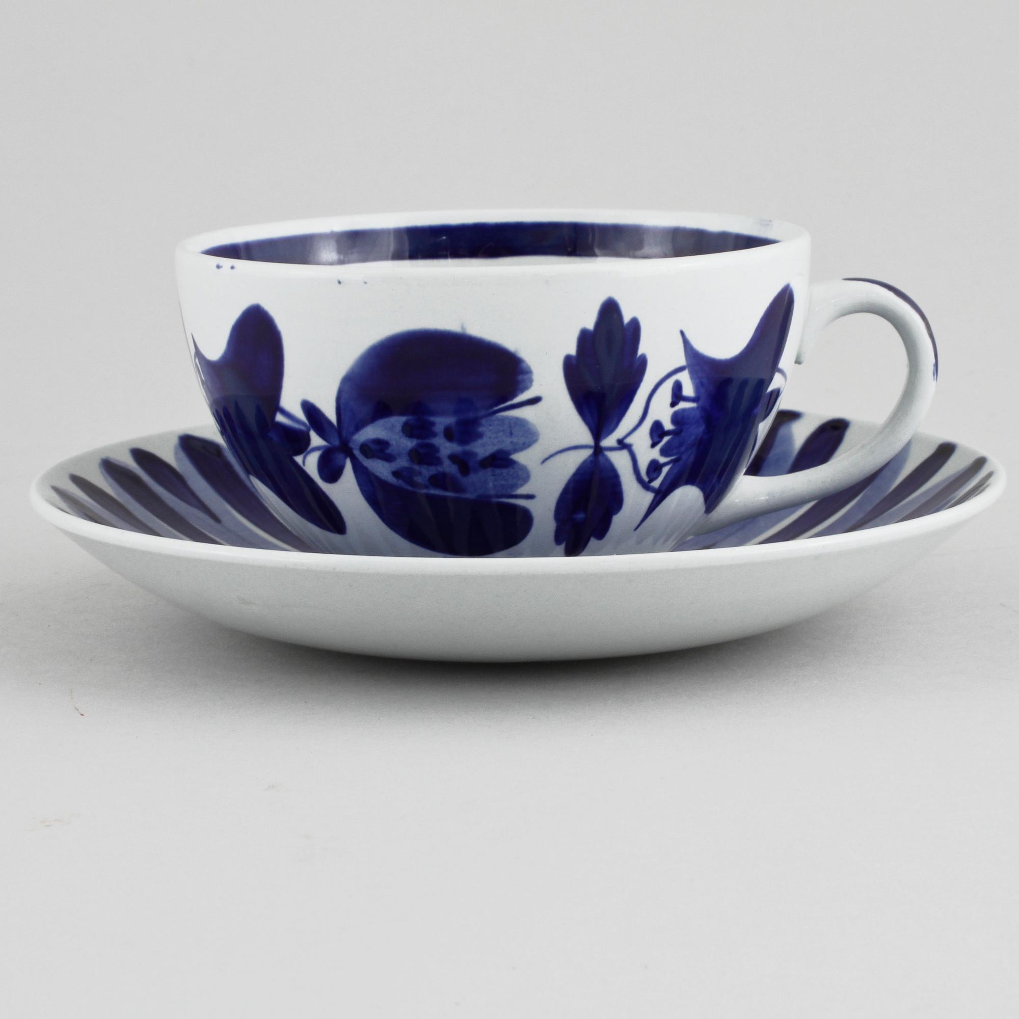 TEKOPPAR, 4 st, flintporslin, Ursula Printz, Gustavsberg, 1900-talets andra hälft.