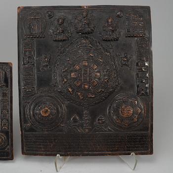 ThreeA Tibetan / Chinese  copper alloy plaques, , 19th/20th century.