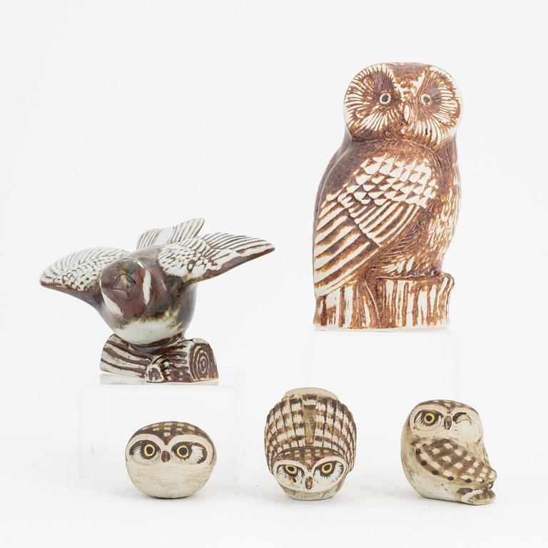 Sven Wejsfelt, two stoneware figurines and Edvard Lindahl, three figurines, Gustavsbergs studio.