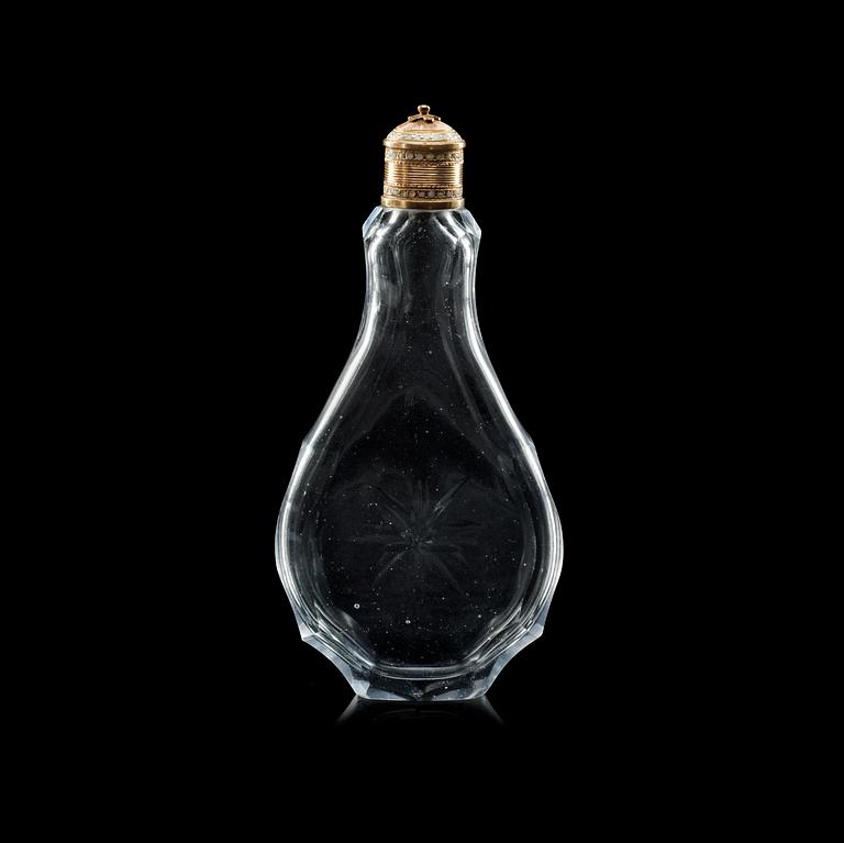 PARFYMFLASKA, glas, med förgyllt lock. Rokoko, 1700-tal.