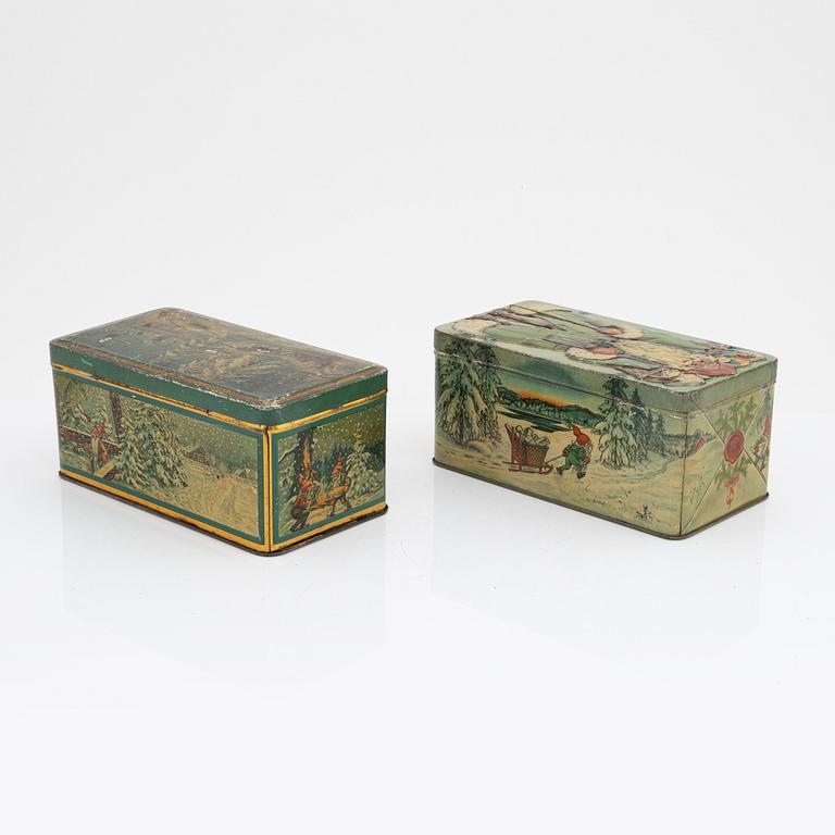 Two christmas tin coffee boxes, Gevalia, Sweden, 1930's.