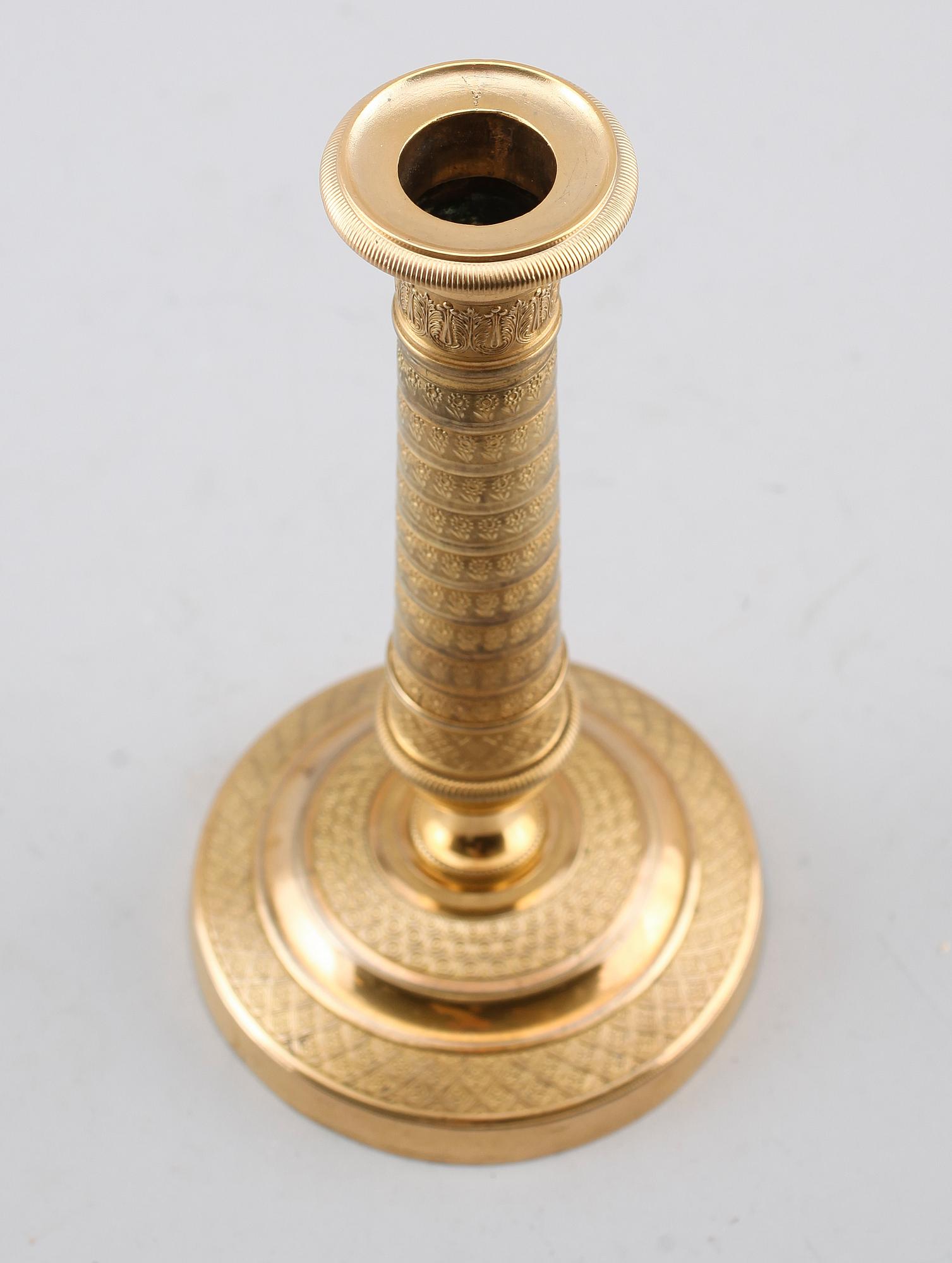 LJUSSTAKE, empire, förgylld brons, tidigt 1800-tal.