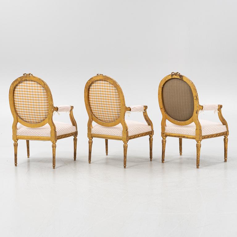 A set of four Louis XVI style furniture, late 19th century.