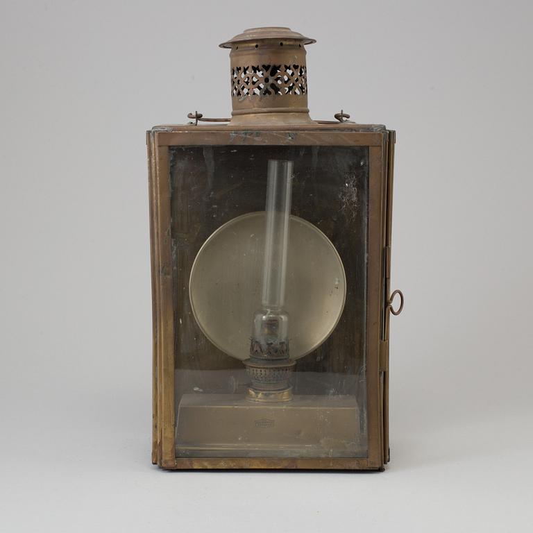 A 19TH CENTURY BRASS LANTERN, marked C M Hammar, Göteborg.