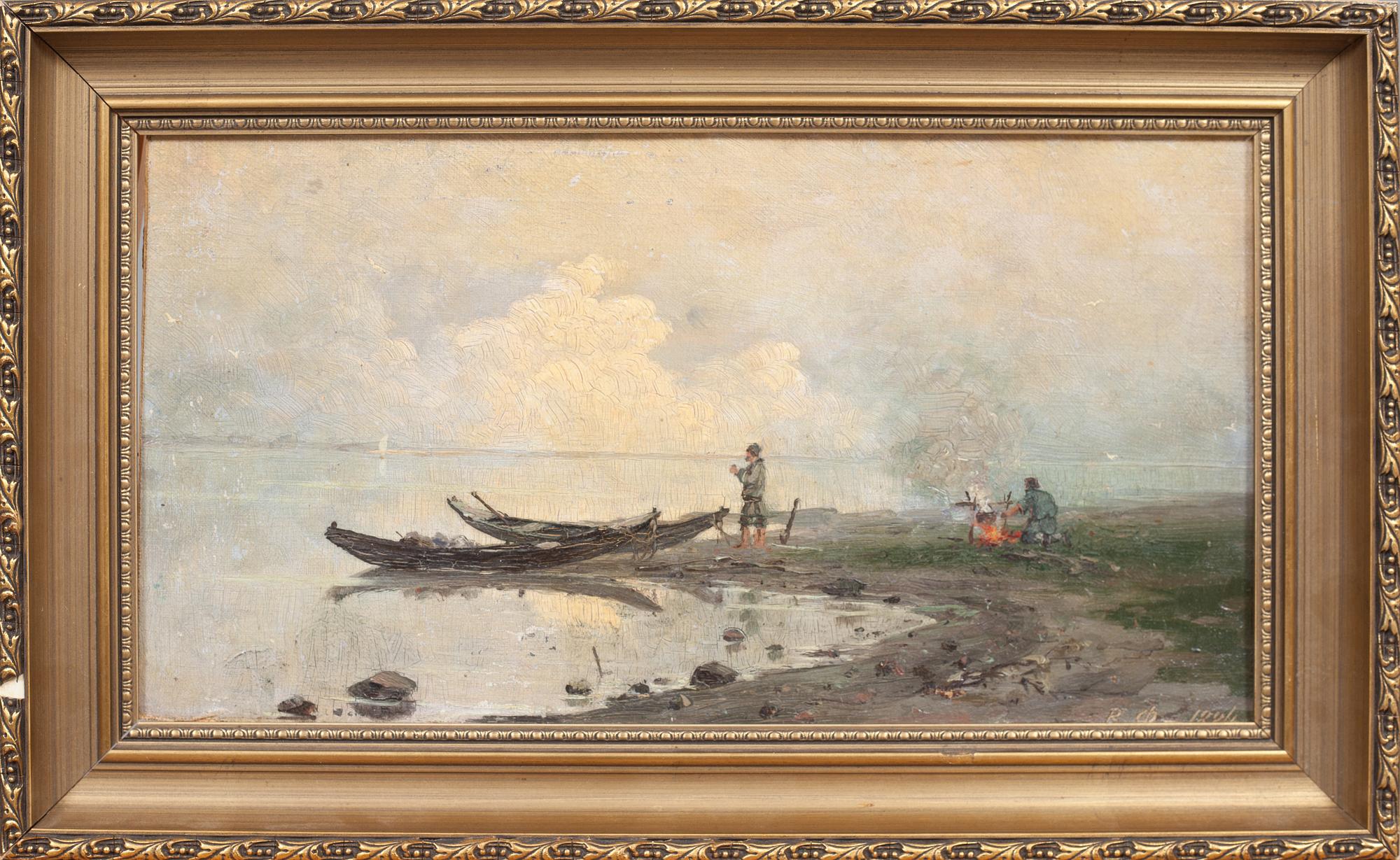 OKÄND KONSTNÄR, olja på duk uppklistrad på pannå, sign B.Ф. (VF med kyrillisk skrift), Ryssland, 1884.