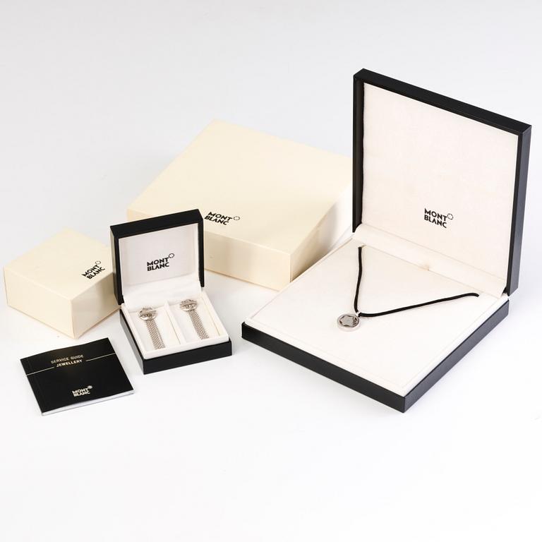 MONTBLANC, halsband med liten diamant och örhängen, "Star collection", silver.