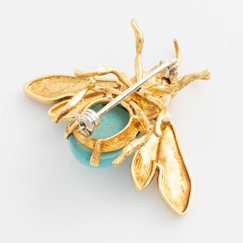 Brooch, in the shape of a bee, 18K gold with turquoise.