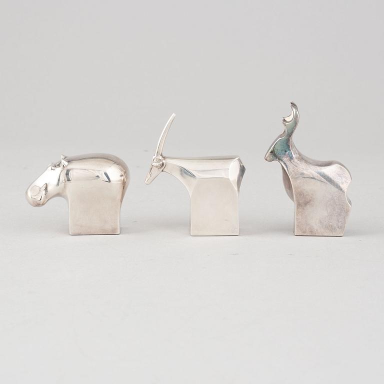 Gunnar Cyrén and others, three silver plated zinc figurines, Dansk Designs, Japan.