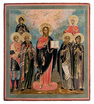 361. ICON. SIX SAINTS WITH CHRIST.