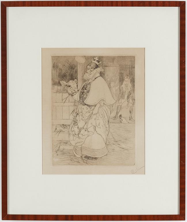 CARL LARSSON, etching, signed C.L. in pencil. Executed 1909. State 2. A few copies signed by hand."Lisbeth and the calf".