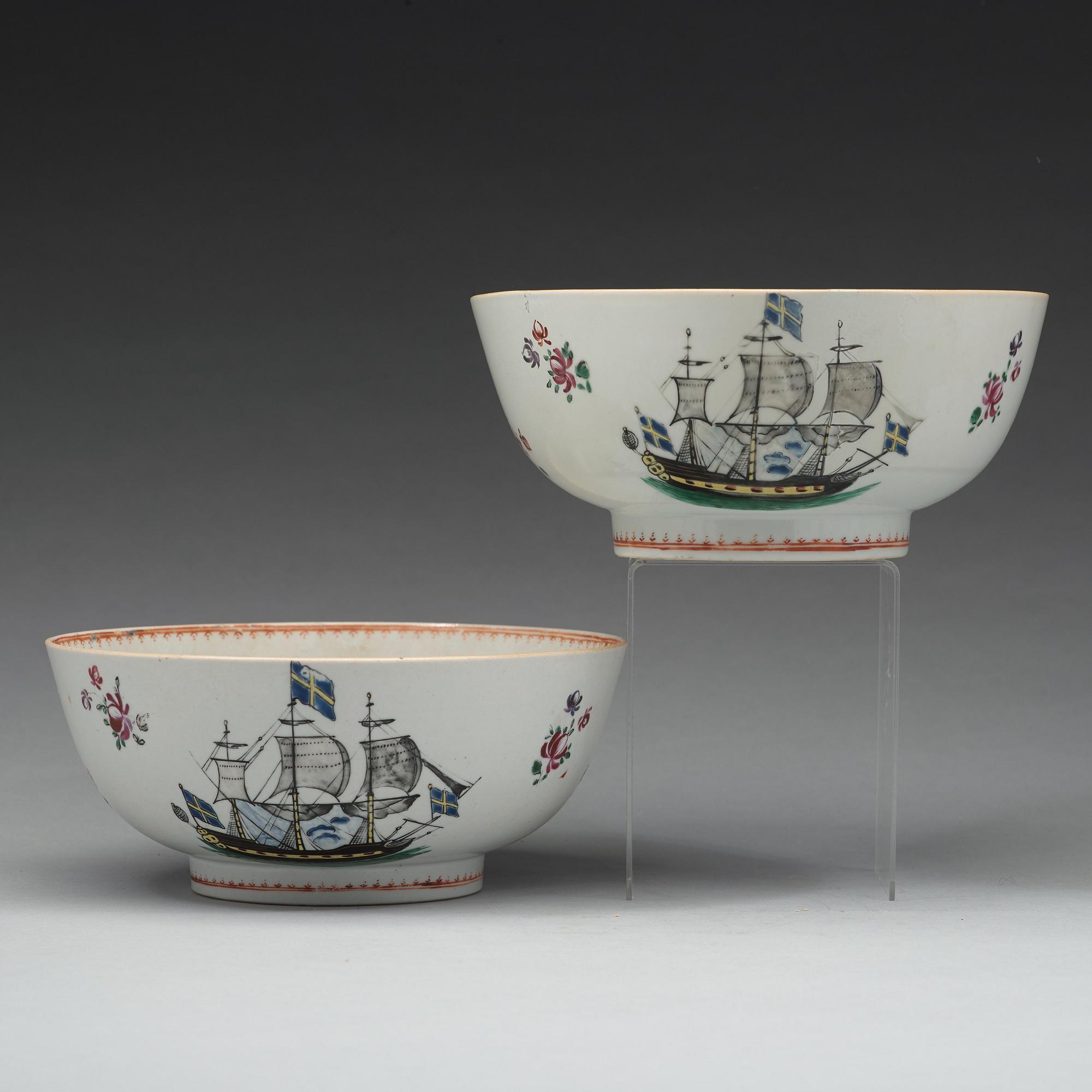 A pair of 'European Subject' punch bowls, Qing dynasty, Qianlong (1736-95).