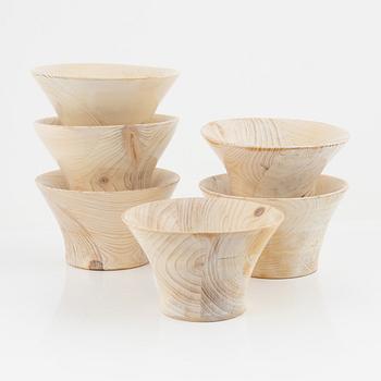 Magnus Ek, a set of six spruce wood bowls for Oaxen Krog, 2019.