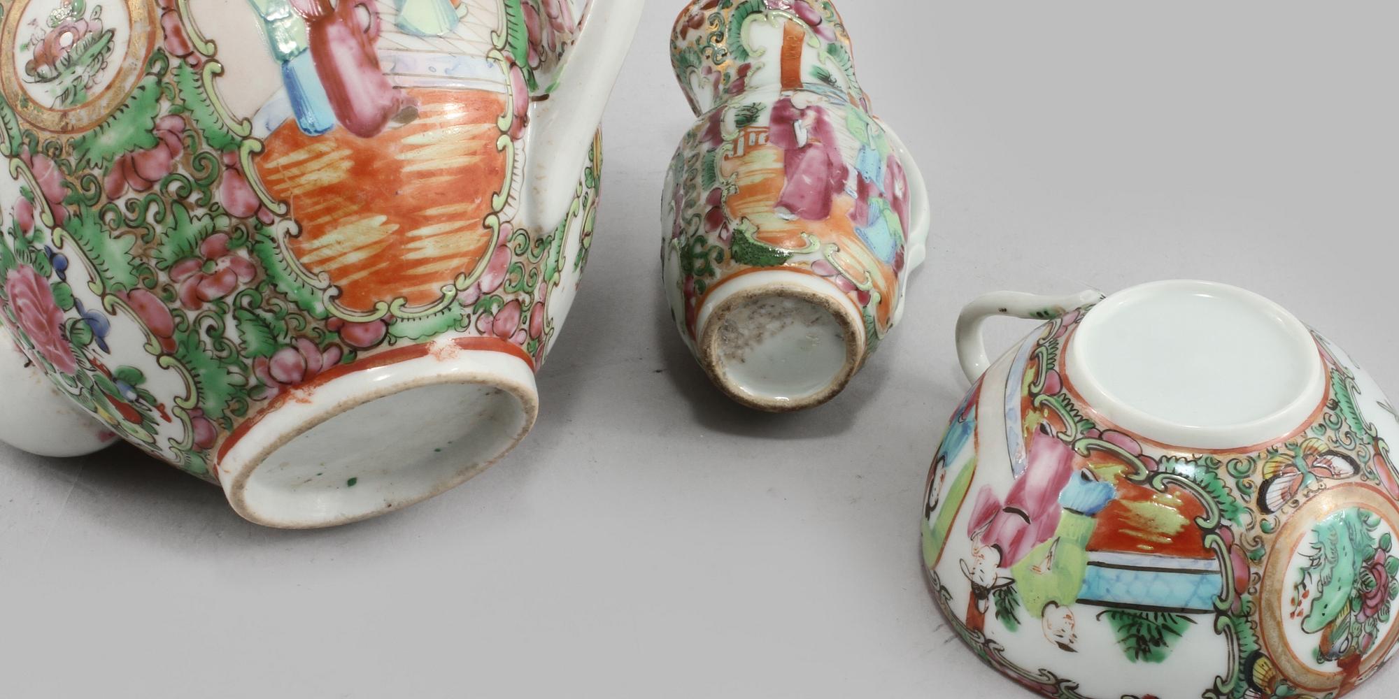 SERVISDELAR, 13 st, porslin, Kanton, Kina, 1800/1900-tal.