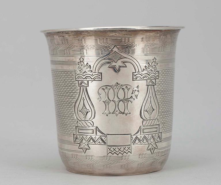 BÄGARE,  silver, Gustav Lindell/Kustaa Hiekka (1879-1899), Tammerfors 1881. Tot. vikt ca 53,6 g.