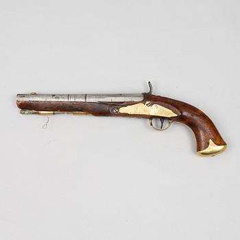 Percussion pistol, possibly Swedish, 19th century, converted from flintlock.