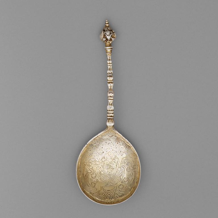 A Swedish early 17th century silver-gilt spoon, unmarked.