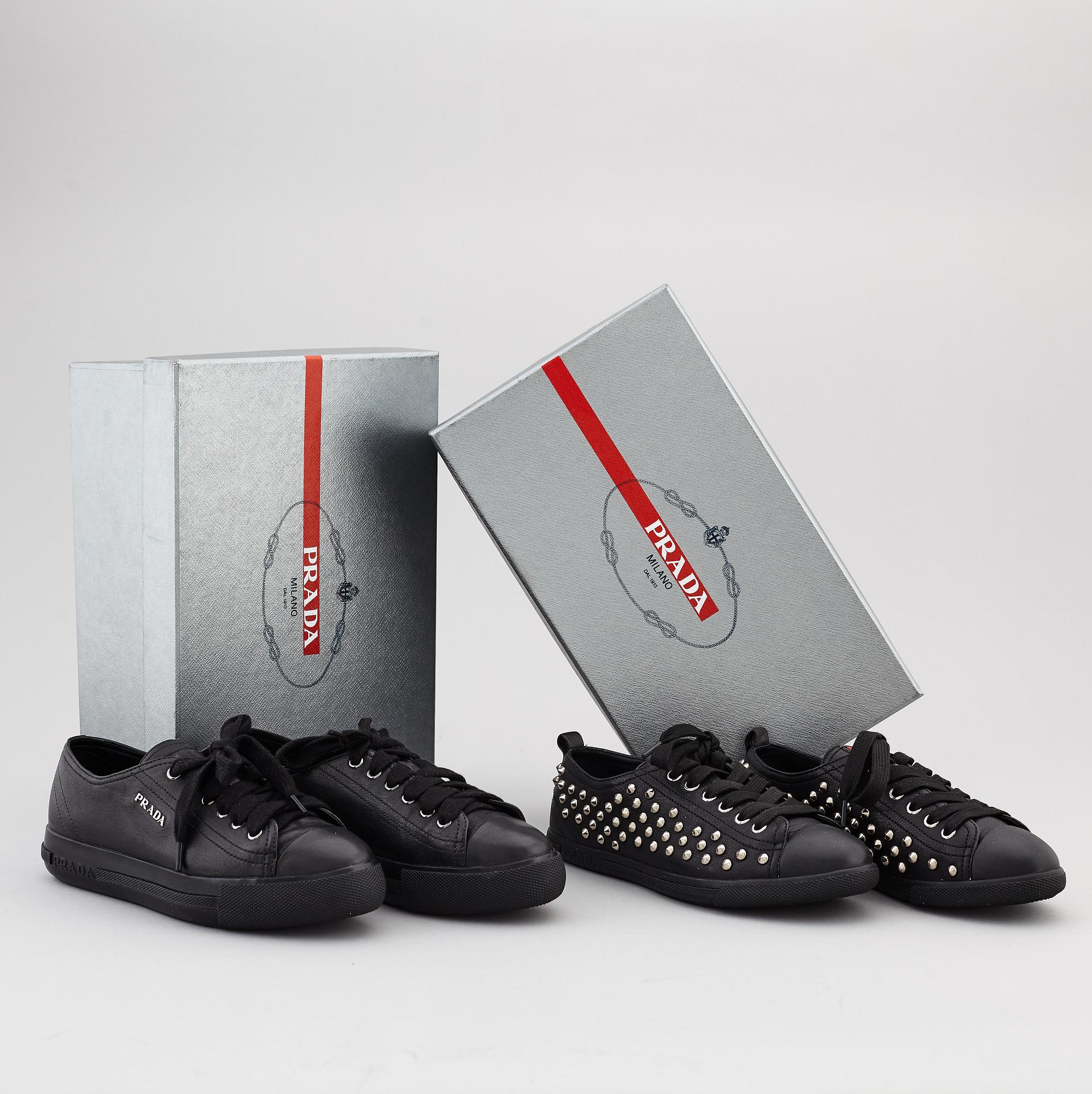 PRADA, two pairs of leather sneakers, size 35,5.