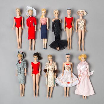 A lot of eleven Barbie dolls, Mattel, 1960s.