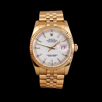 157. A Rolex Datejust men's wristwatch. 18K gold. Automatic. Ø 36 mm. Circa 2008.