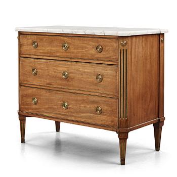 14. A late Gustavian mahogany, marble top, and brass-mounted commode, Stockholm, late 18th century.