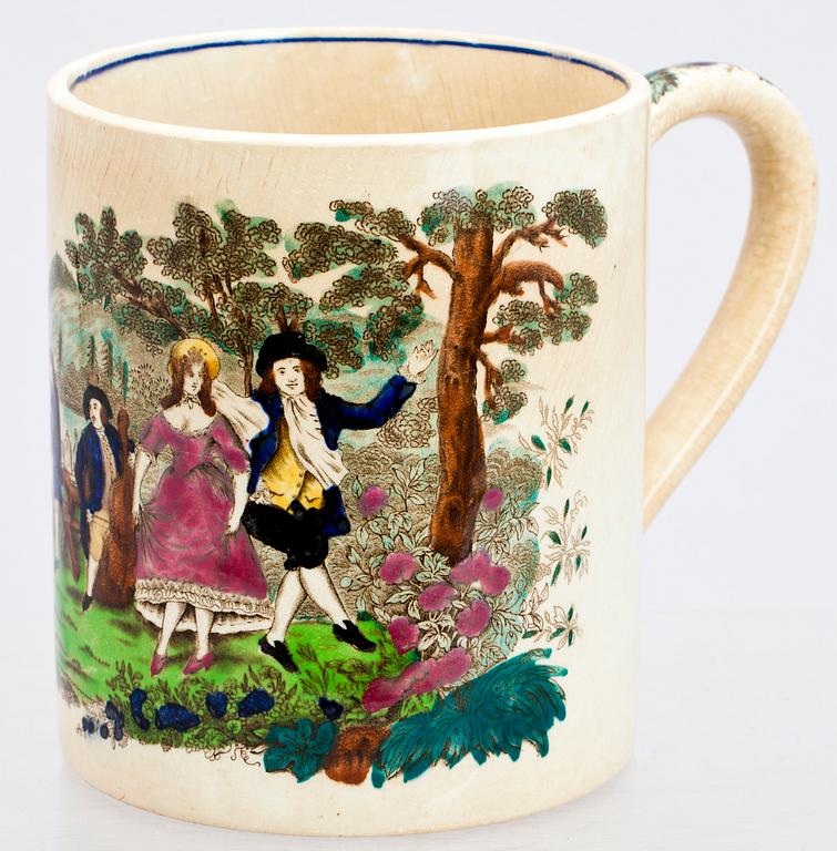 KANNA samt MUGG, flintgods, England resp Rörstrand, 1800-tal.