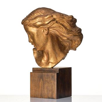 John Lundqvist, a gilt plaster sculpture of a young woman's head, dated 1933.