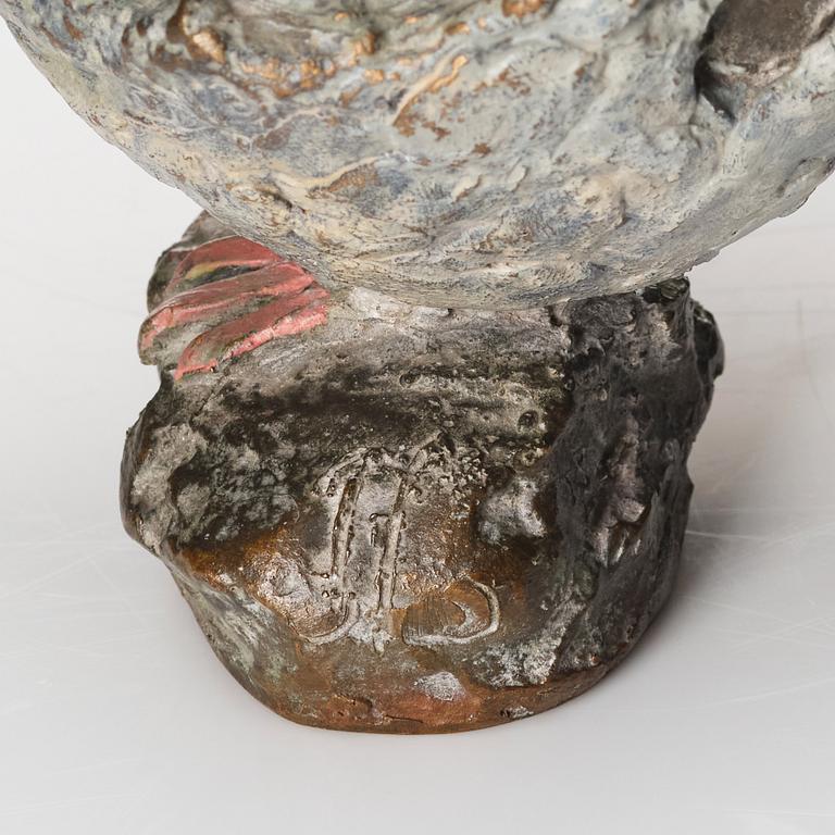 Tyra Lundgren, a patinated and painted bronze sculpture of a bird, Sweden, probably 1970s.