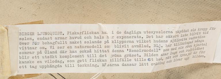 BIRGER LJUNGQUIST, olja på pannå, signerad och daterad 1956.