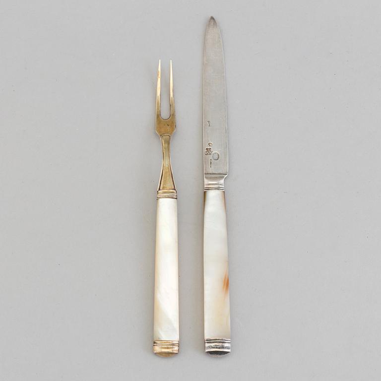 22 pieces silver and mother of pearl 1780s cuttlery, Stockholm and Paris.