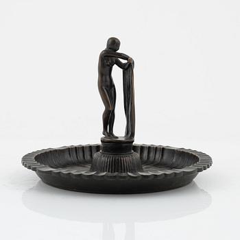 Arvid Knöppel, fat med skulptur, patinerad brons, Art Deco, Otto Meyers Eftr. Fud., signerad A. Knöppel.
