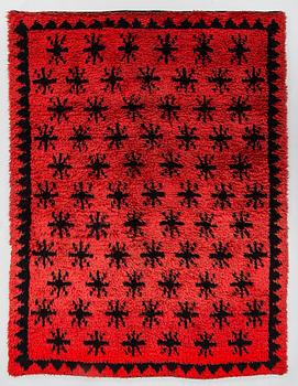 A late 19th Century Finnish folkart long pile ryijy-rug. Circa 190 x 145 cm.