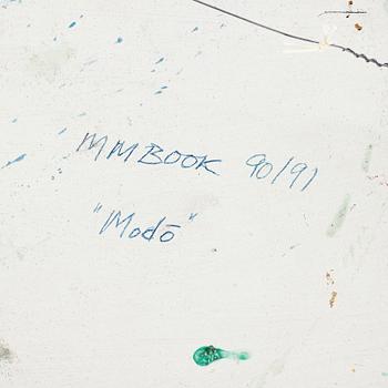 MAX MIKAEL BOOK, mixed media on panel, signed and dated 90/91 on verso.