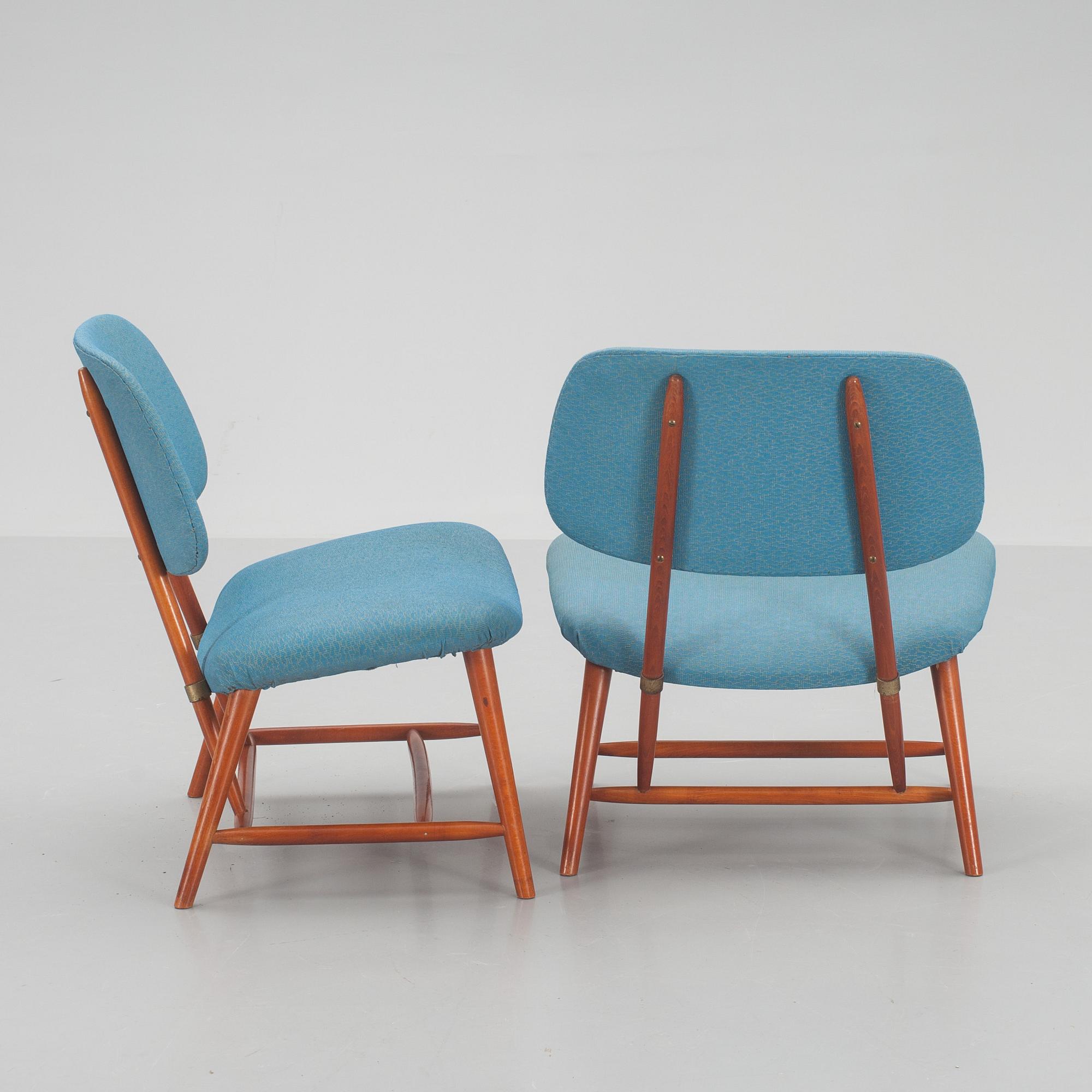 FÅTÖLJER, ett par, TEVE, Alf Svensson, Ljungs Industrier. Modellen formgiven 1953.