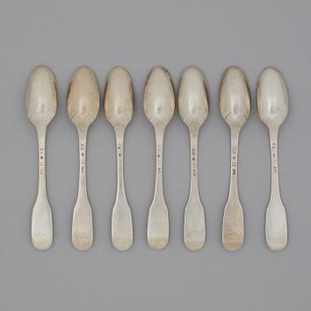 A set of seven Swedish 18th century silver ice cream-spoons, mark of Petter Åkerman, Stockholm 1792.