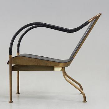 A Mats Theselius 'El Rey' brass and black leather easy chair, Källemo, Sweden 1999.