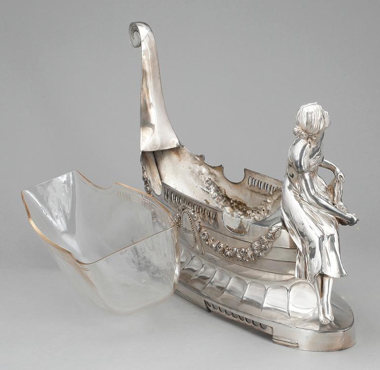 JARDINJÄR, nysilver samt glas, art deco, 1920-tal.