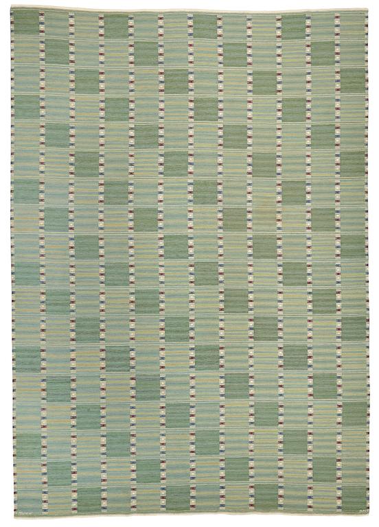 Barbro Nilsson, MATTO, "Falurutan, grön Fabiola", flat weave, ca 468 x 326 cm, signed AB MMF BN.