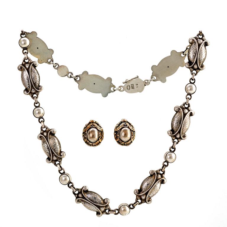 Georg Jensen, halsband och örhängen ett par silver design nr 15.